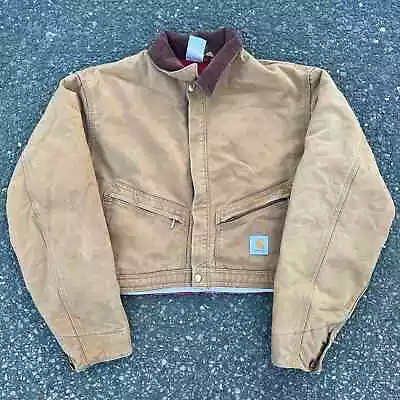 Vintage Carhartt Brown Cropped Detroit Style Work Wear Jacket • $100