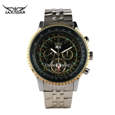 JARAGAR Men's Automatic Mechanical Wrist Watch Date Tourbillon Steel Band Gift • £39.47