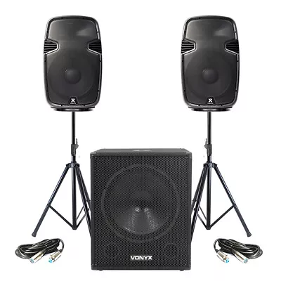 Pair Of Vonyx SPJ-1200A 12  Active PA Speakers With SWA18 Subwoofer And Stands • £689