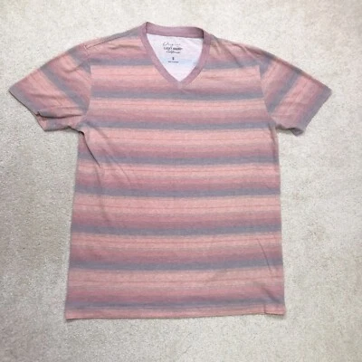 $13.89 • Buy Lucky Brand V Neck T Shirt Mens Small Pink Orange Striped Organic
