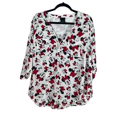 Torrid Women Top Size 14 Disney Pull Over V Neck Roll Tab Sleeve Minnie Mouse Re • $25