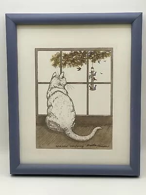 Window Shopping Martha Hinson Cat Looking At Birdfeeder Framed Mat Print Signed • $57.98