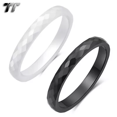 TT 3mm Width White/Black Ceramics Wedding Band Ring (R406) NEW • $10.36