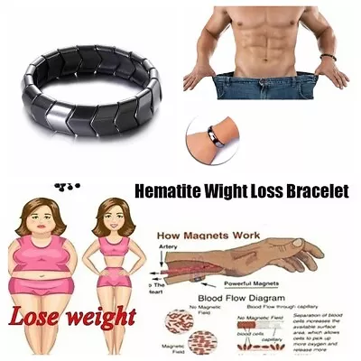 Men Women Magnetic Hematite Stone Bracelet Healthy Care Weight Loss Bracelet • $6.64