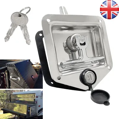 Folding T Handle Recessed Lock Stainless Steel Toolbox Trailer Truck With Keys • £14.80
