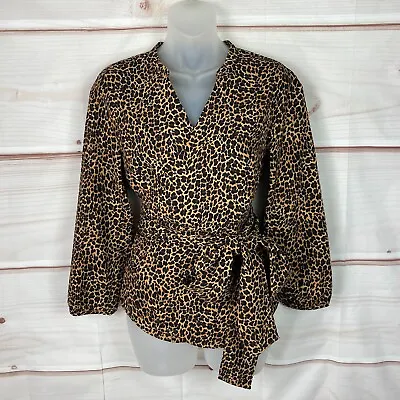 J. Crew Top Womens XS Cheetah Animal Print Wrap Blouse V-Neck 3/4 Sleeve Drapey • $17.49