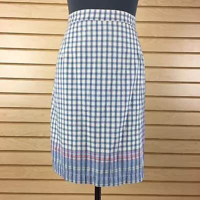 Liz Claiborne Straight Gingham Skirt 14 Blue Check Cotton Knee Length • $8.70