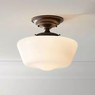 Schoolhouse Vintage Ceiling Light Semi Flush Mount Fixture 12  Bronze Glass • $79.99