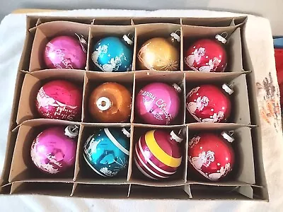 12 Vtg 1950's Shiny Brite USA Stenciled Mercury Glass Christmas Ornaments W/Box • $109.95