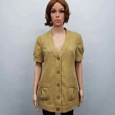 NWT Anthropologie Tabitha Tweed Blazer Cardigan Jacket 10 Short Sleeve Mustard  • $38.95