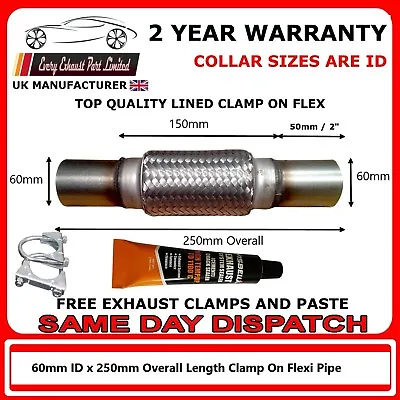 £15.70 • Buy Exhaust Clamp-on Flexi Tube Joint Flexible Pipe Repair 60 X 250mm 2 3/8x10  Inch