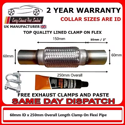 £15.70 • Buy Exhaust Clamp-on Flexi Tube Joint Flexible Pipe Repair 60 X 250mm 2 3/8x10  Inch
