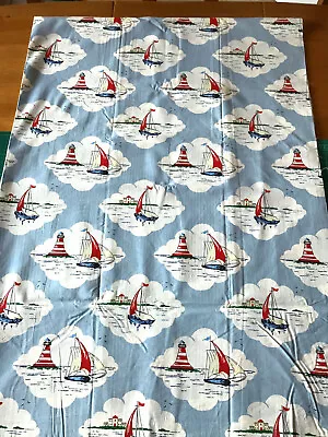 CATH KIDSTON Albertina Cotton Fabric Remnant 26  X 37  Sailing Boats Lighthouses • £7.50