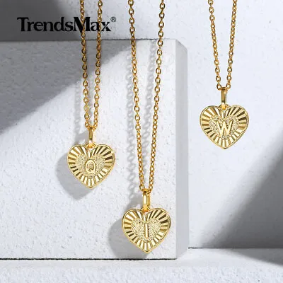 For Women Girl Gift Love Heart Shape Initial Pendant Necklace Gold Plated Chain • $7.99
