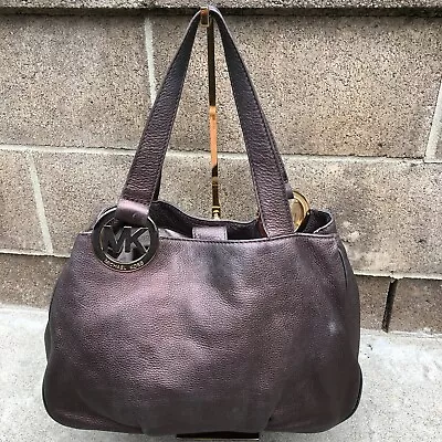 MICHAEL KORS Fulton Hobo Pebble Leather Bronze Purse Shoulder Satchel Hand Bag • $44.89