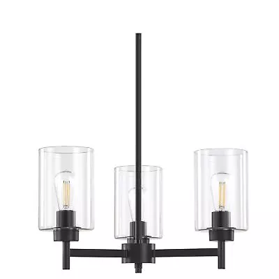3 Light Chandelier Black FinishClassic Style Ceiling Pendant Light Clear Gla... • $123.29