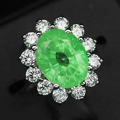 Emerald Green Oval 4.50 Ct. Sapp 925 Sterling Silver Ring Size 6.25 Fine Gift • $37.63