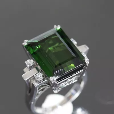 MIKIMOTO Green Tourmaline 11.8ct Diamond Ring White Gold 18K US 4.75 E0907 • $1280