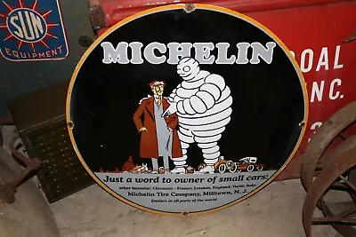 Large Michelin Man Tires Chevrolet Ford Gas Oil 30  Heavy Metal Porcelain Sign • $235