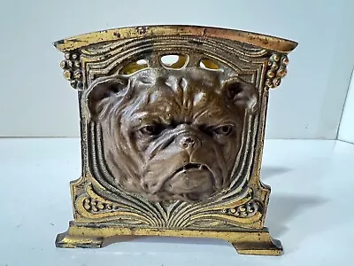 Vintage Brass English Bulldog Desk Top Letter Holder • $35