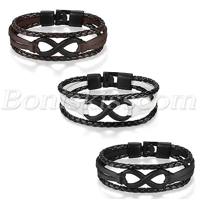 Fashion Love Infinity Symbol Friendship Men's Women's Leather Bracelet Wrap Cuff • $7.99