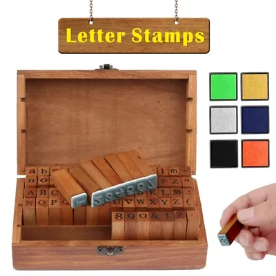 70pcs Retro Rubber Stamp Alphabet Wooden Box Set Print Alphabet Letters Number • £10.99