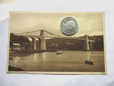 MENAI SUSPENSION BRIDGE BANGOR Used Vintage Postcard Photochrom 1929 Pm • £2