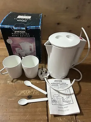Pifco 4846 Mini Travel Kettle With 2 Plastic Cups & Spoons No Filter White Used • £18.99