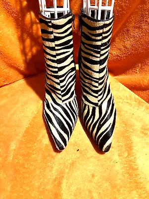 Antonio Melani Black & Gold Hair Zebra Print Ankle Boots Size 7M US 37. 5 EU • $69.99