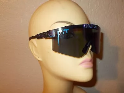 Pit Viper Black Purple Blue Speckle Blue Purple Mirror Men's Shield Sunglasses • $19.99