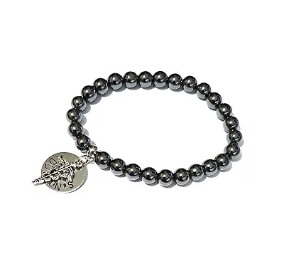 Medical Alert Bracelet SOS Emergency Stretch Hematite Beads & Medical Charm • £7.50