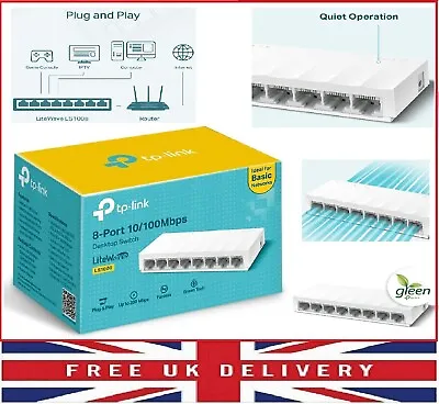 8 Port TP-LINK Fast Ethernet Switch LAN Network RJ45 Splitter Hub Wired 10/100Mb • £10.63