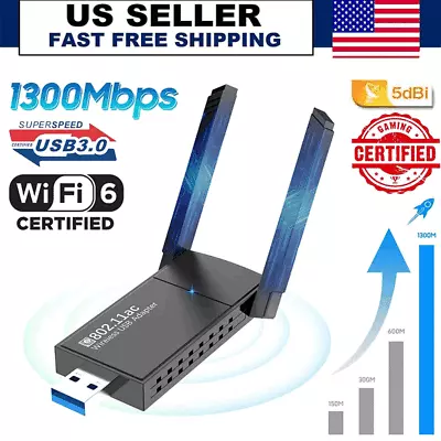 USB 3.0 Wireless WIFI Adapter 1300Mbps Long Range Dongle Dual Band 5Ghz Network • $10.49