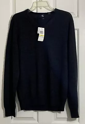 NWT Calvin Klein Pullover V-Neck Sweater Merino Wool Steel Grey Heather MEDIUM • $34.97