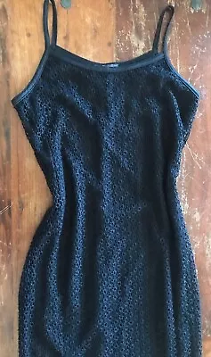 VTG 90s Long Fitted Netted Crochet Dress Grunge Bodycon Striking Fit • $32