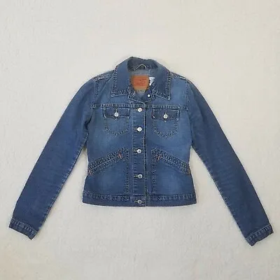 Vtg Levi's Fitted Denim Jean Jacket Juniors S Medium Wash Red Tab Button • $20