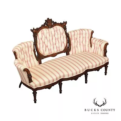 Antique Victorian Renaissance Carved Walnut Sofa • $2795