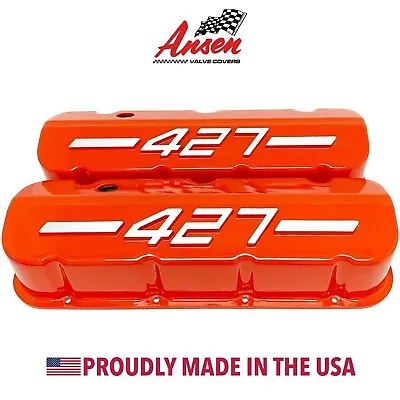 Big Block Chevy 427 Tall Valve Covers ORANGE With Raised Logo - Ansen USA • $295