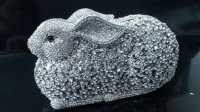 Silver Color~ Clear Handmade Austrian Crystal Rabbit 3D Shaped Cocktail Bag • $75.99