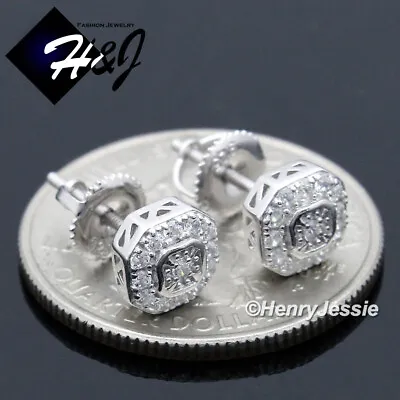 Men Women Solid 925 Sterling Silver 6mm Icy Bling Cz 3d Square Stud Earring*e218 • $19.99