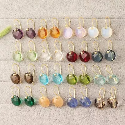 $5.22 • Buy Checker Cut Gemstone Round Birthstone Quartz Gold Plated Handmade Drop Earrings