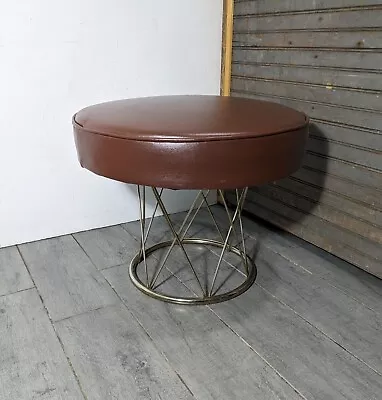 Vintage Mid Century Modern Atomic Metal Wire Round Vinyl Footstool Stool C65 • $144