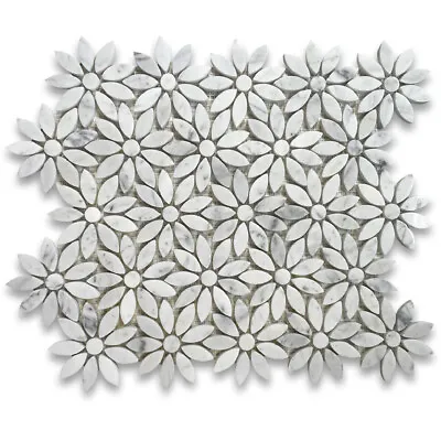 C9D0XP Daisy Flower Tile Carrara Venato White Carrera Marble Mosaic Polished • $32.99