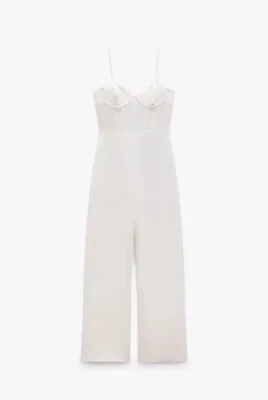 Zara Women's Wide Leg Palazzo Jumpsuit Corset Inspired White 8121/624 • £30