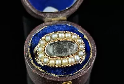 Antique Mourning Ring Hairwork Split Pearl 9ct Gold Victorian • $871.65