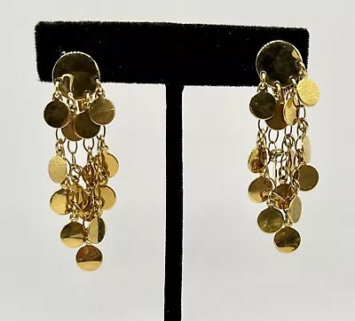 VENDOME Clip-Screw Earrings Drop Dangle Gold Tone Dangling Discs On Chain Shiny • $15