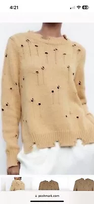 Zara Distressed Sweater NWT Size S Beige • $8.99