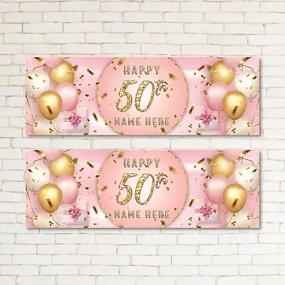 2 Personalised Pink Gold Kid & Adult 50TH Birthday Party Banner Event Decor • £3.69