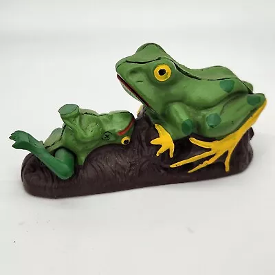 Vintage Reproduction Painted Cast Metal Double Frog Mechanical Moveable Bank EUC • $24.86