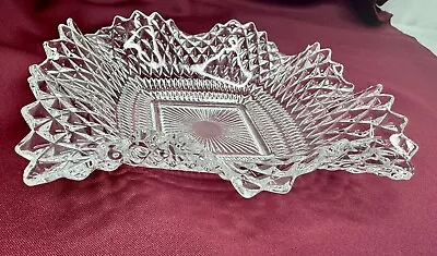 Vintage Indiana Glass Co Clear Square Ruffled Diamond Point Candy Nut Dish Bowl • $7.99